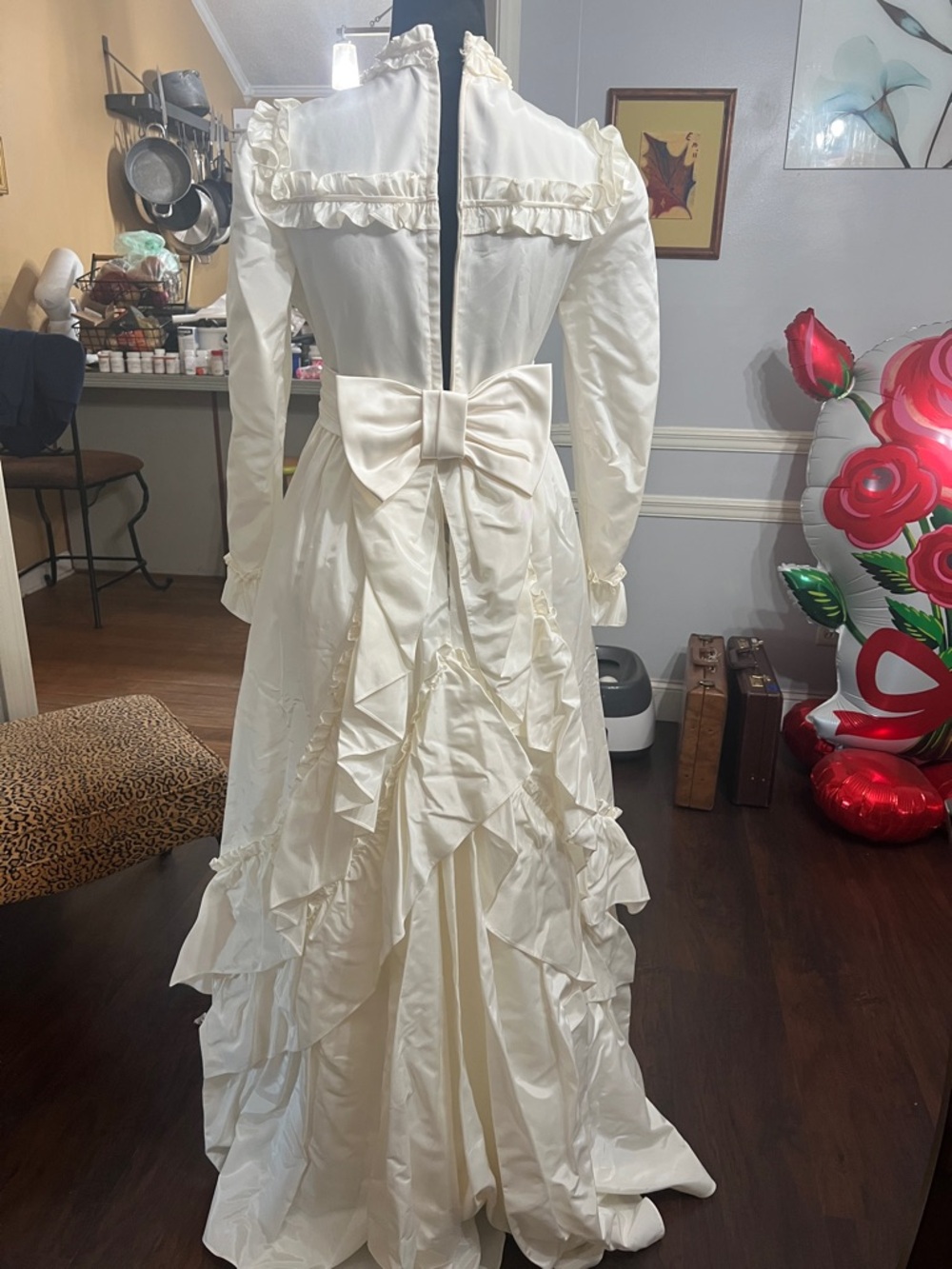 Ivory Ruffled Back Bridal Gown with Decorative Bow